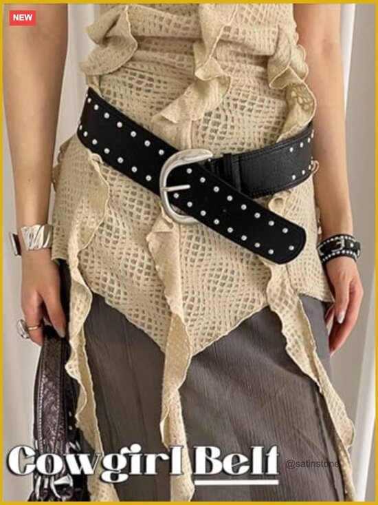 Studded Leather Wide Punk Belt with Buckle for Women main image 7